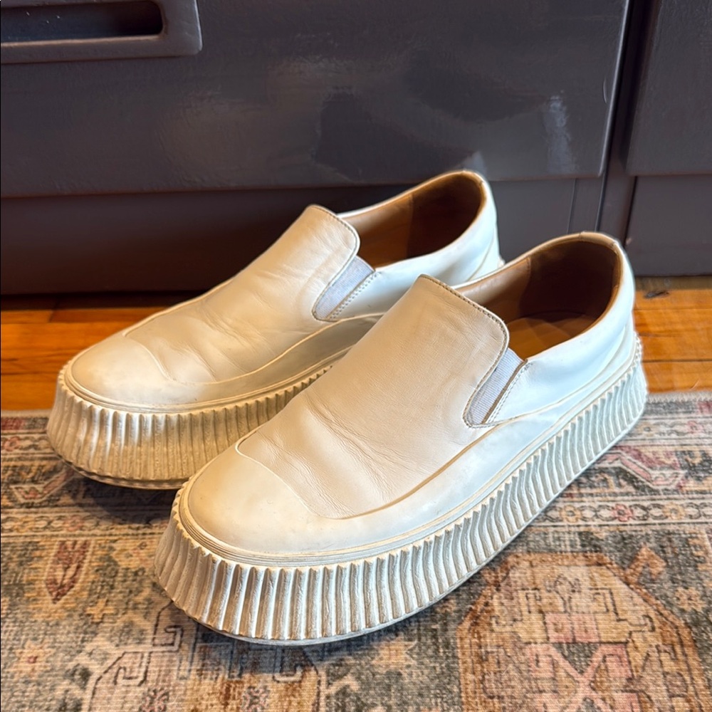 Jill Sanders White Slip-On Platform Shoes